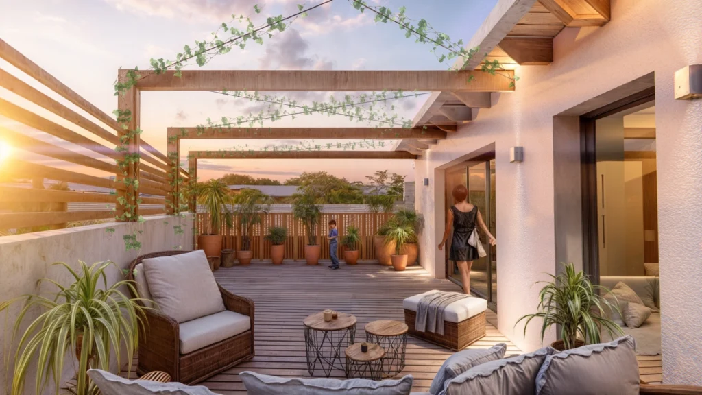 Terrasse appartement neuf à Nîme, Villa des Arts, programme immobilier neuf par SOGERIM
